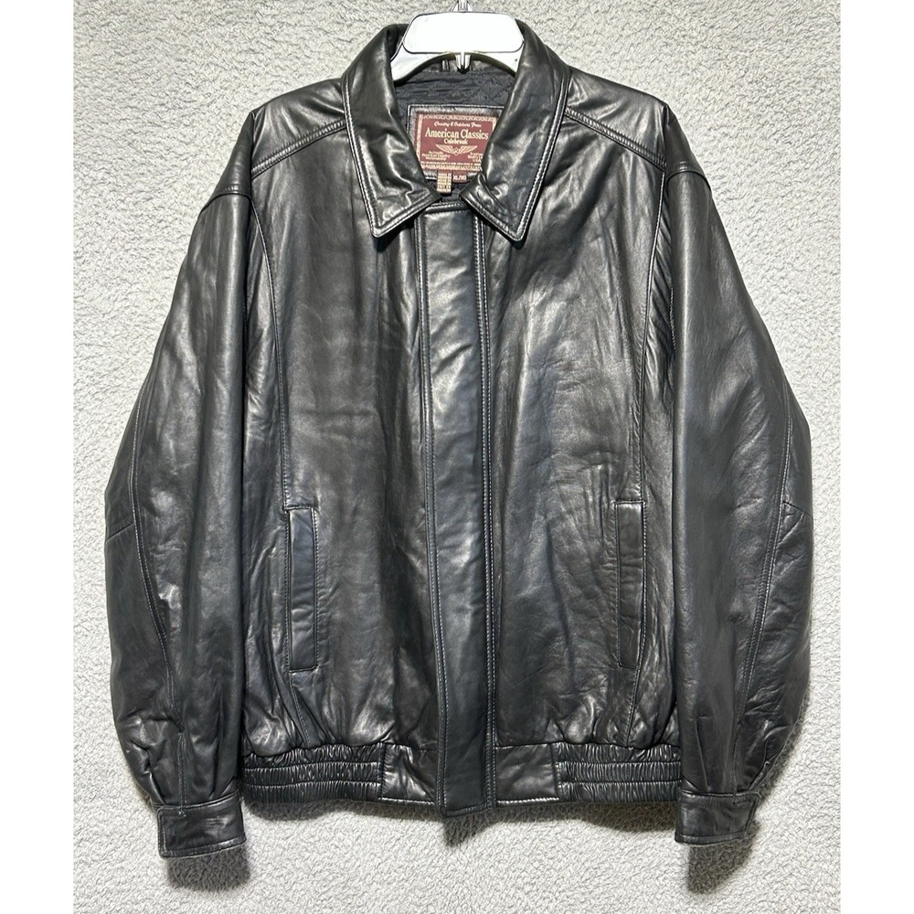 Vintage AMERICAN CLASSICS COLEBROOK Men XL Black Full Zip Leather Bomber Jacket